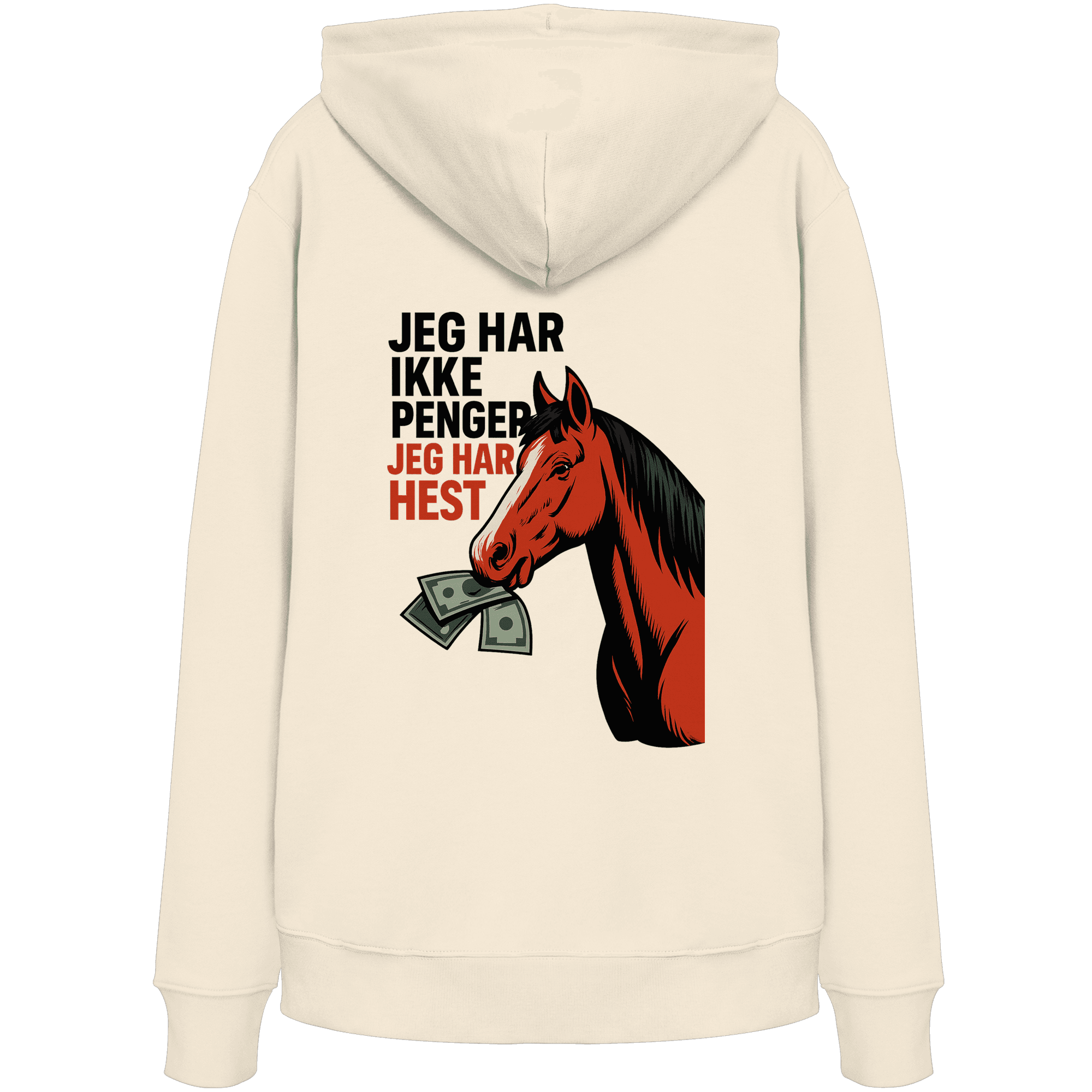 STALL26 - Penger Ikke Hest - Økologisk hettegenser